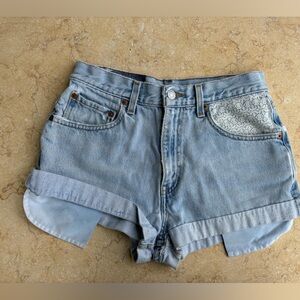 levi jean shorts with lace detail